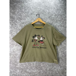 Life Is Good Shirt Womens Large Green Disney Mickey Minnie Christmas Crusher Tee